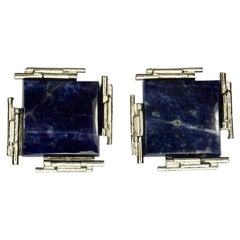 Simmons Sterling Polished Sodalite Brutalist Cufflinks 1960s/1970s