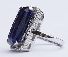 Panetta Sterling Blue Glass and Clear Rhinestones Cocktail Ring circa 1970s