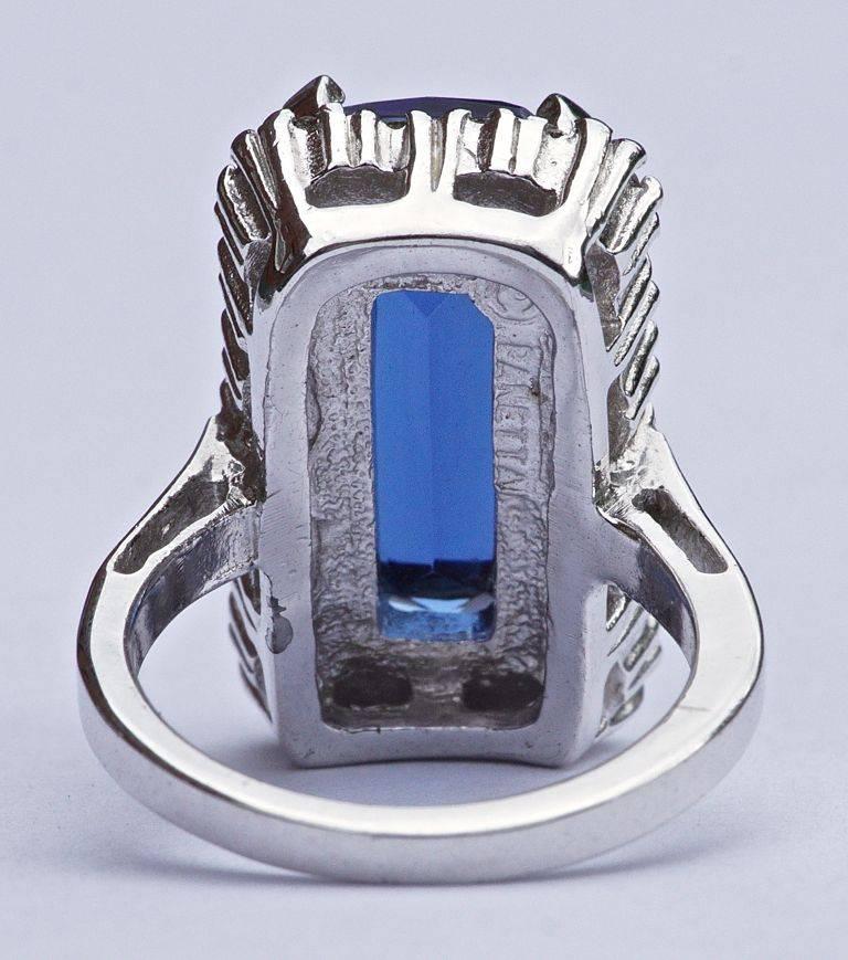Panetta Sterling Blue Glass and Clear Rhinestones Cocktail Ring For ...