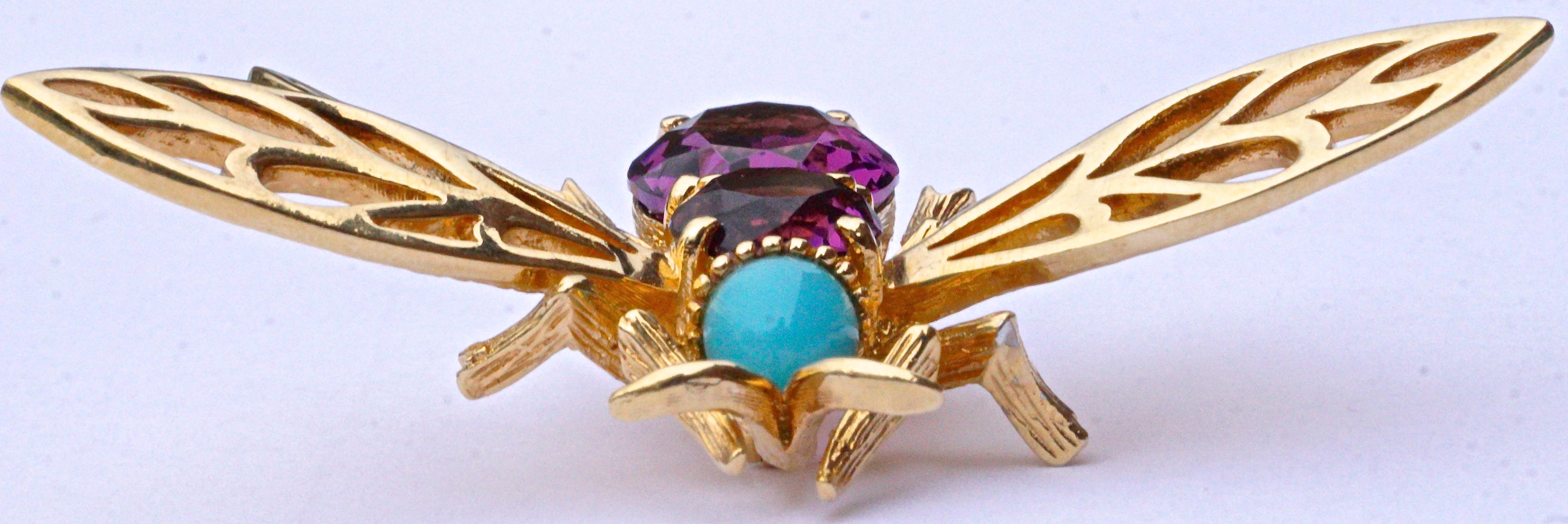 Panetta Amethyst and Turquoise Glass Bee Brooch In Good Condition In London, GB
