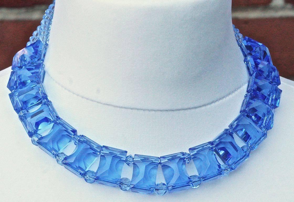 Art Deco Blue Glass Necklace Collar In Excellent Condition In London, GB