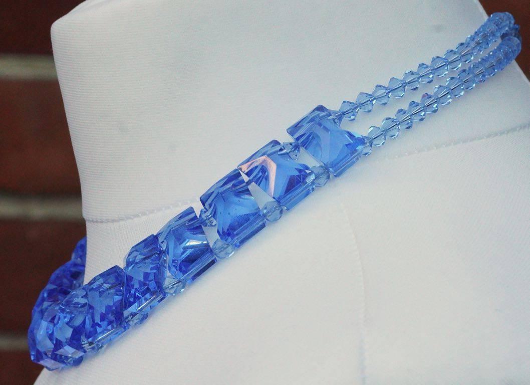 Women's Art Deco Blue Glass Necklace Collar