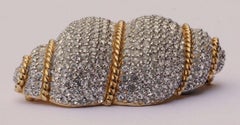 Ciner Gold Tone and Rhinestone Shell Statement Brooch circa 1980s