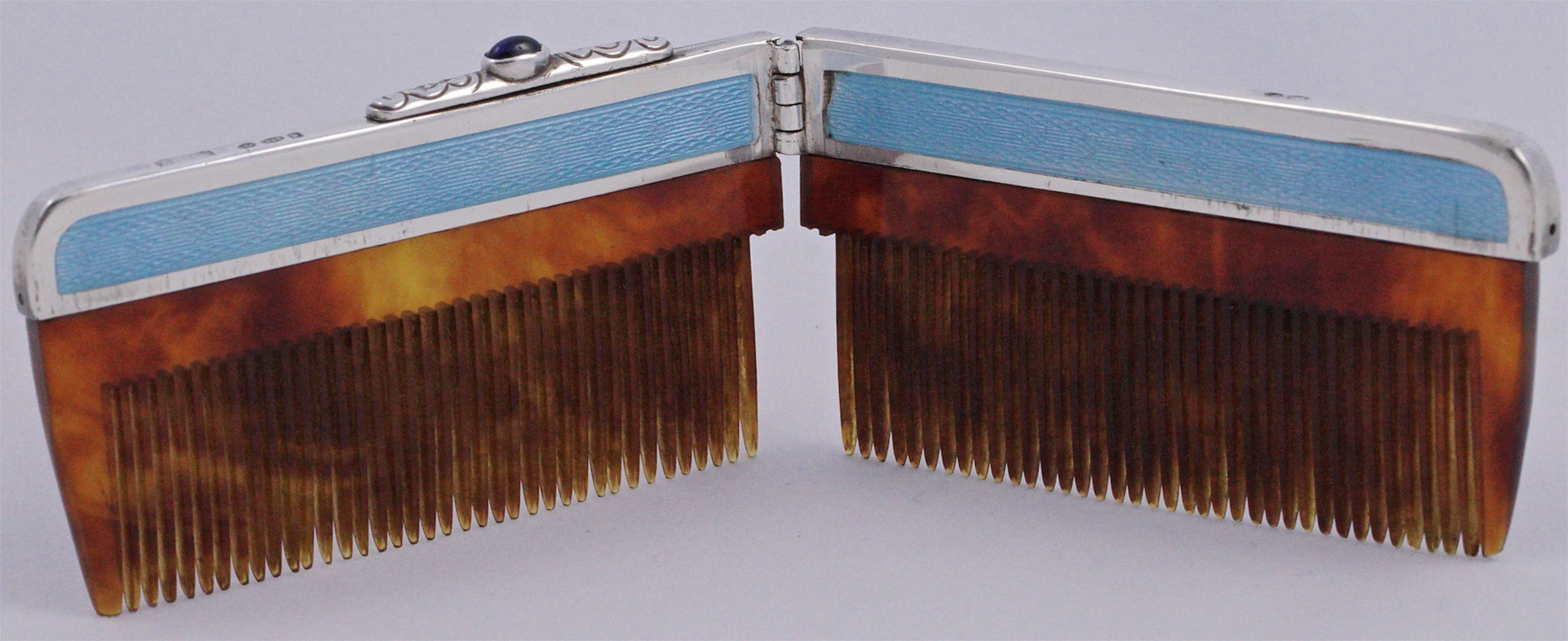 1920s Art Deco Silver and Guilloché Folding Comb with Suede Case 2