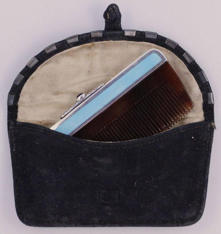 1920s Art Deco Silver and Guilloché Folding Comb with Suede Case 5