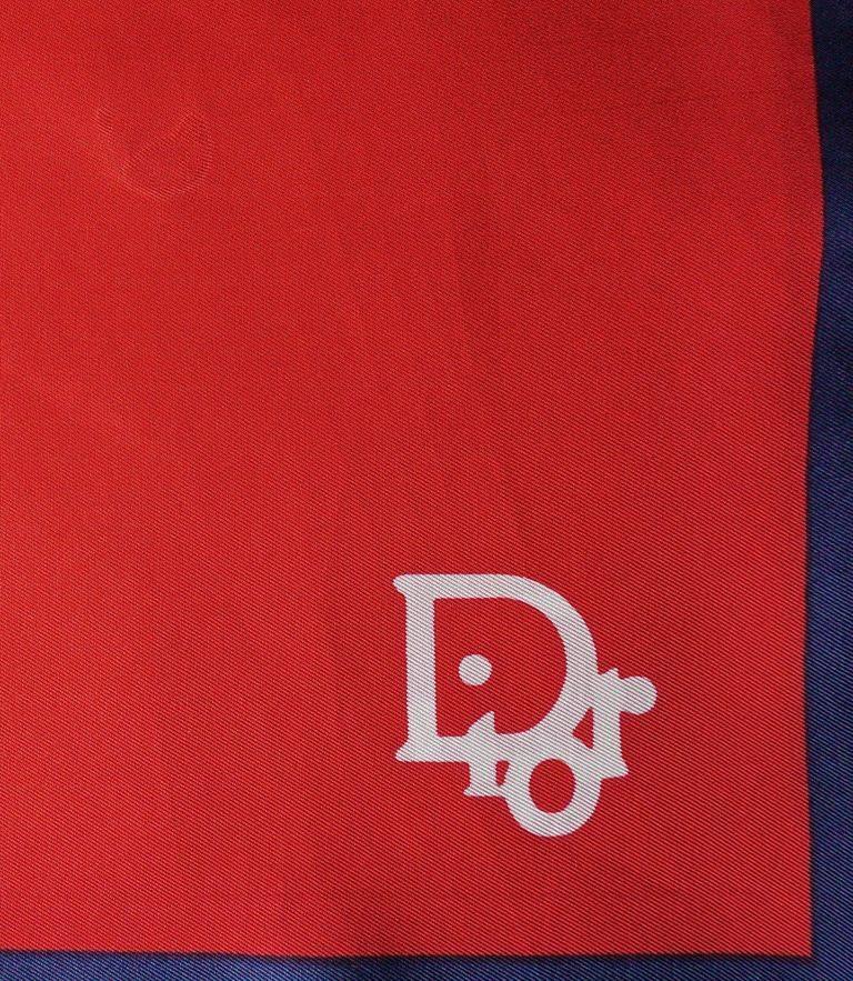 Christian Dior 100% Silk Red Navy and White Signature Scarf 1