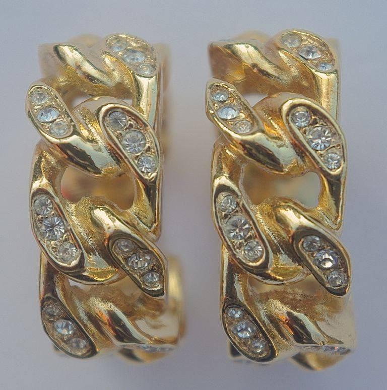 Christian Dior GoldPlated and Rhinestone Hoop Earrings, circa 1980s at