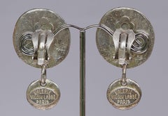 Valerie Viloin Labbe Paris Silver Tone and Green Blue Enamel Vintage Earrings