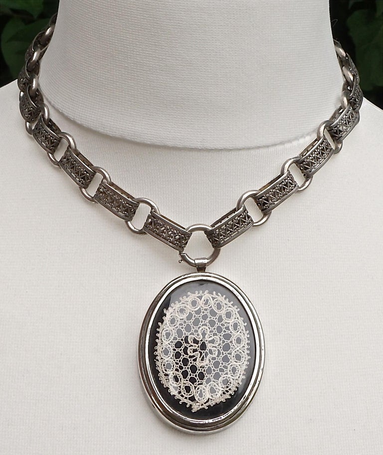 Antique Victorian Silver Link Collar Necklace and Vintage Silver Tone