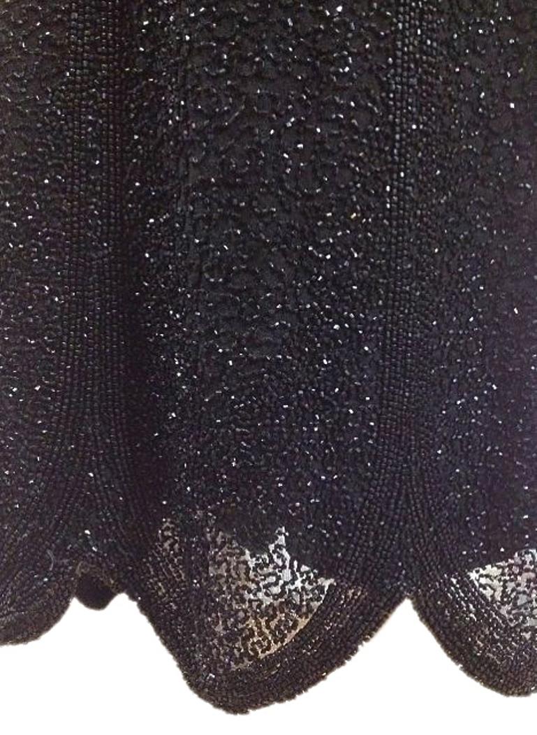 Art Deco 1920s Black Silk and All Over Black Glass Beaded Dress In Good Condition In London, GB