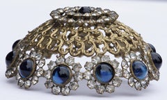 Alice Caviness Blue Cabochon and Clear Rhinestone Dome Brooch
