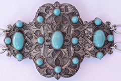 Piel Freres Art Nouveau Silver Plated and Turquoise Glass Chain Buckle Belt