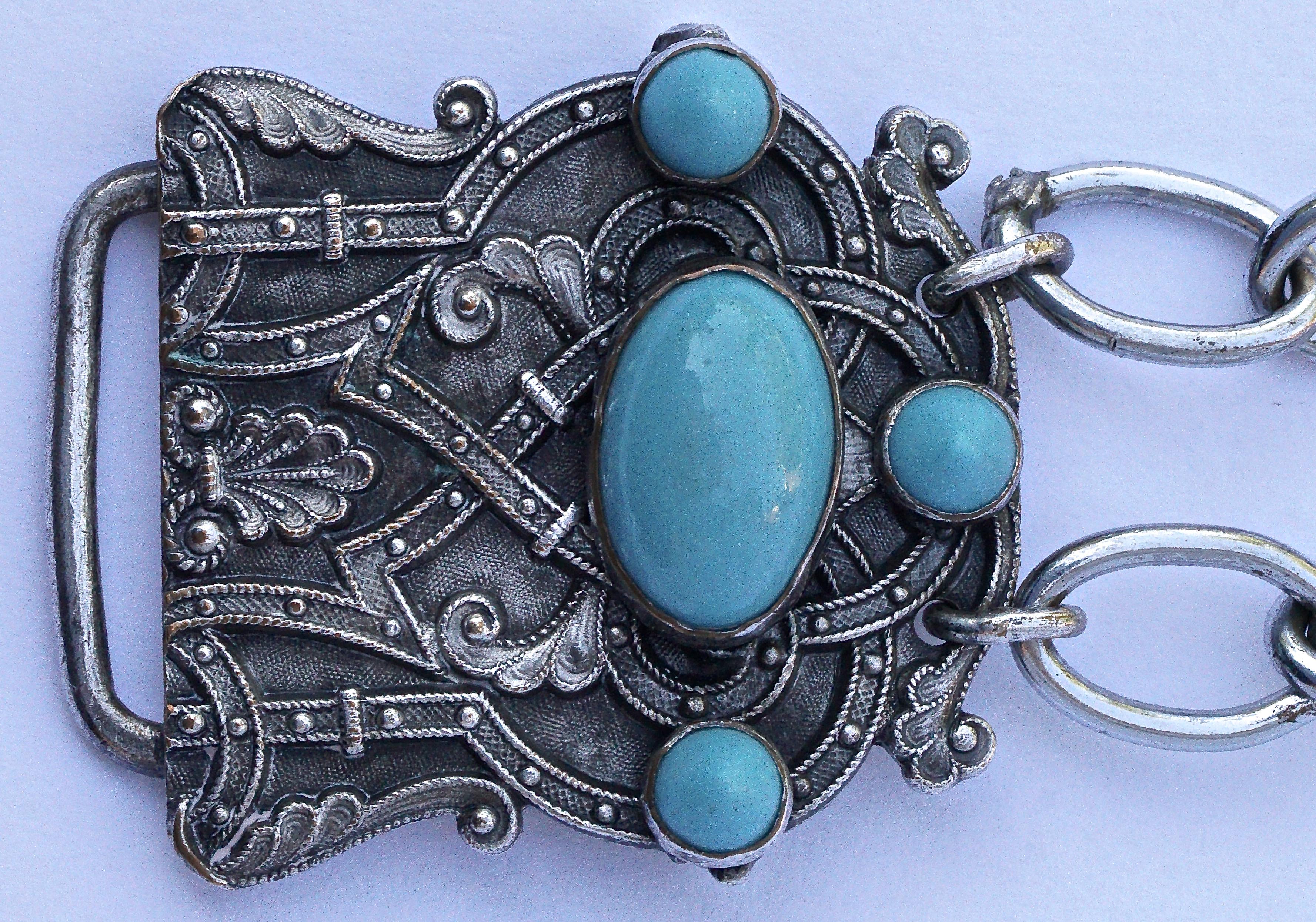 Piel Freres Art Nouveau Silver Plated and Turquoise Glass Chain Buckle ...