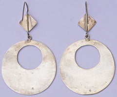 Large Berber Silver Moroccan Cut Out Round and Diamond Shaped Drop Hoop Earrings