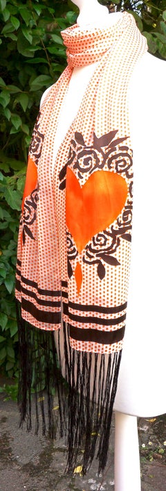 Celia Birtwell Long Chocolate Brown and Orange Heart Scarf