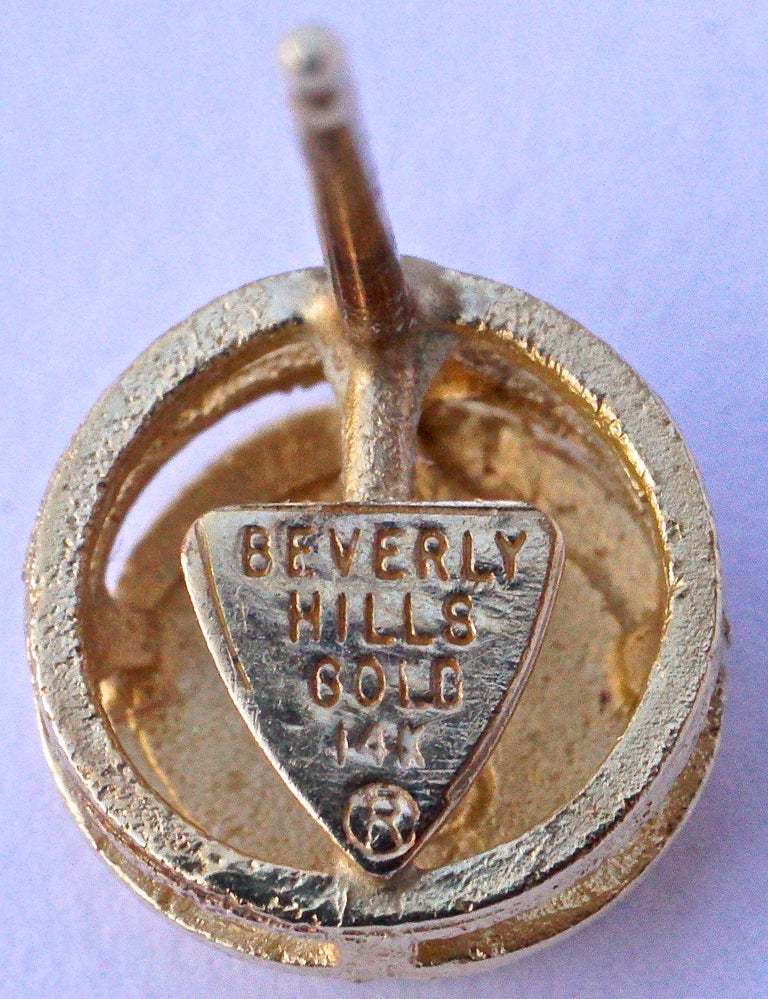 Beverly Hills Gold 14K Round Diamond Cut Stud Earrings at 1stDibs