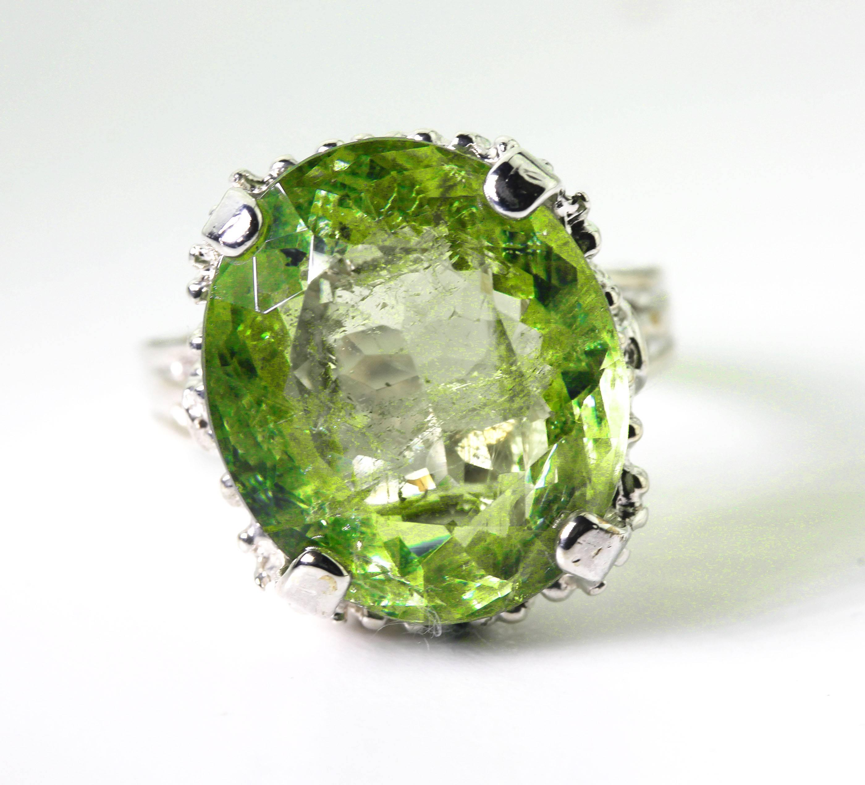 AJD Gorgeous Artistic Huge Spectacular 14.98 Cts Green Tourmaline Ring In New Condition In Raleigh, NC