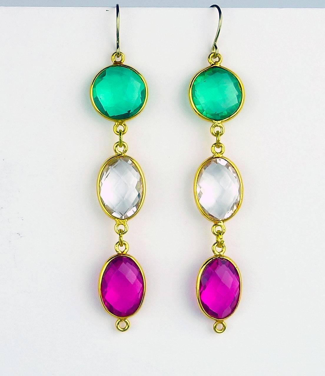Multi Color Gold Plated Quartz Earrings In Excellent Condition In Raleigh, NC