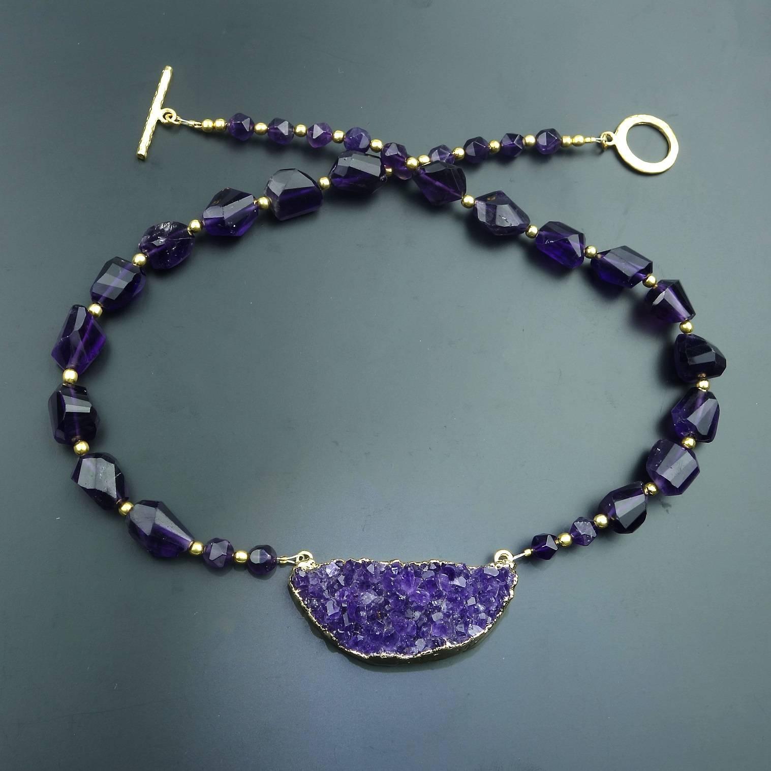 Amethyst Necklace with Amethyst Druzy  February Birthstone In New Condition In Raleigh, NC