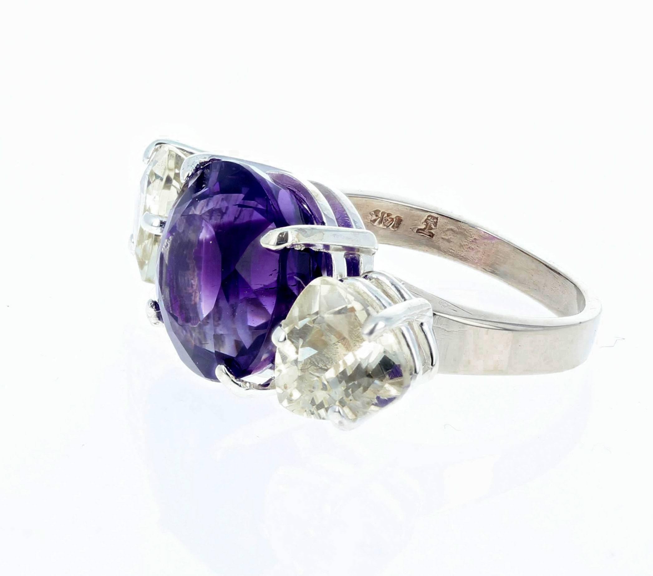 9 Carat Amethyst and 6 Carat Labradorite 14Kt White Gold Ring In Excellent Condition In Raleigh, NC