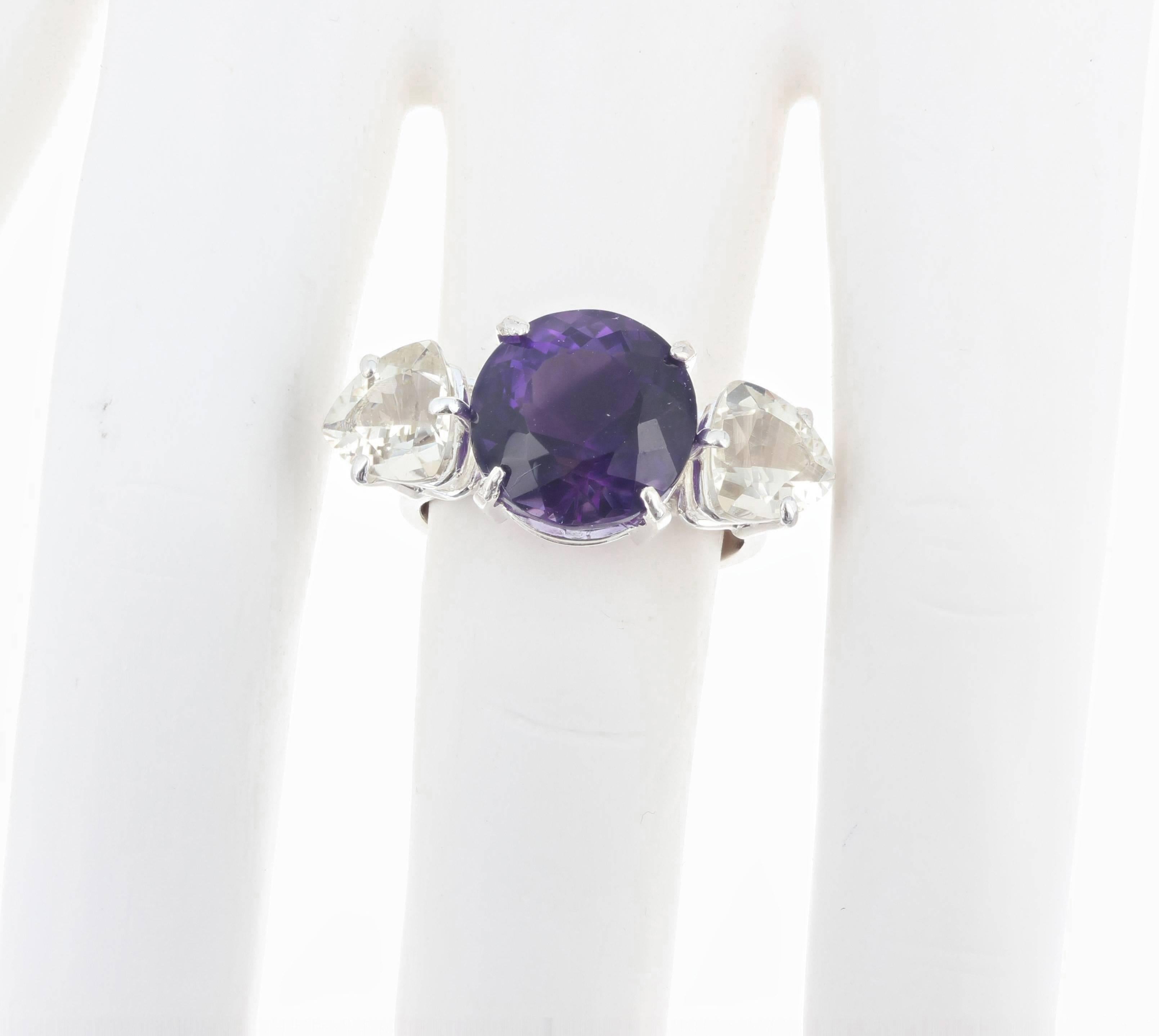 9 Carat Amethyst and 6 Carat Labradorite 14Kt White Gold Ring 2