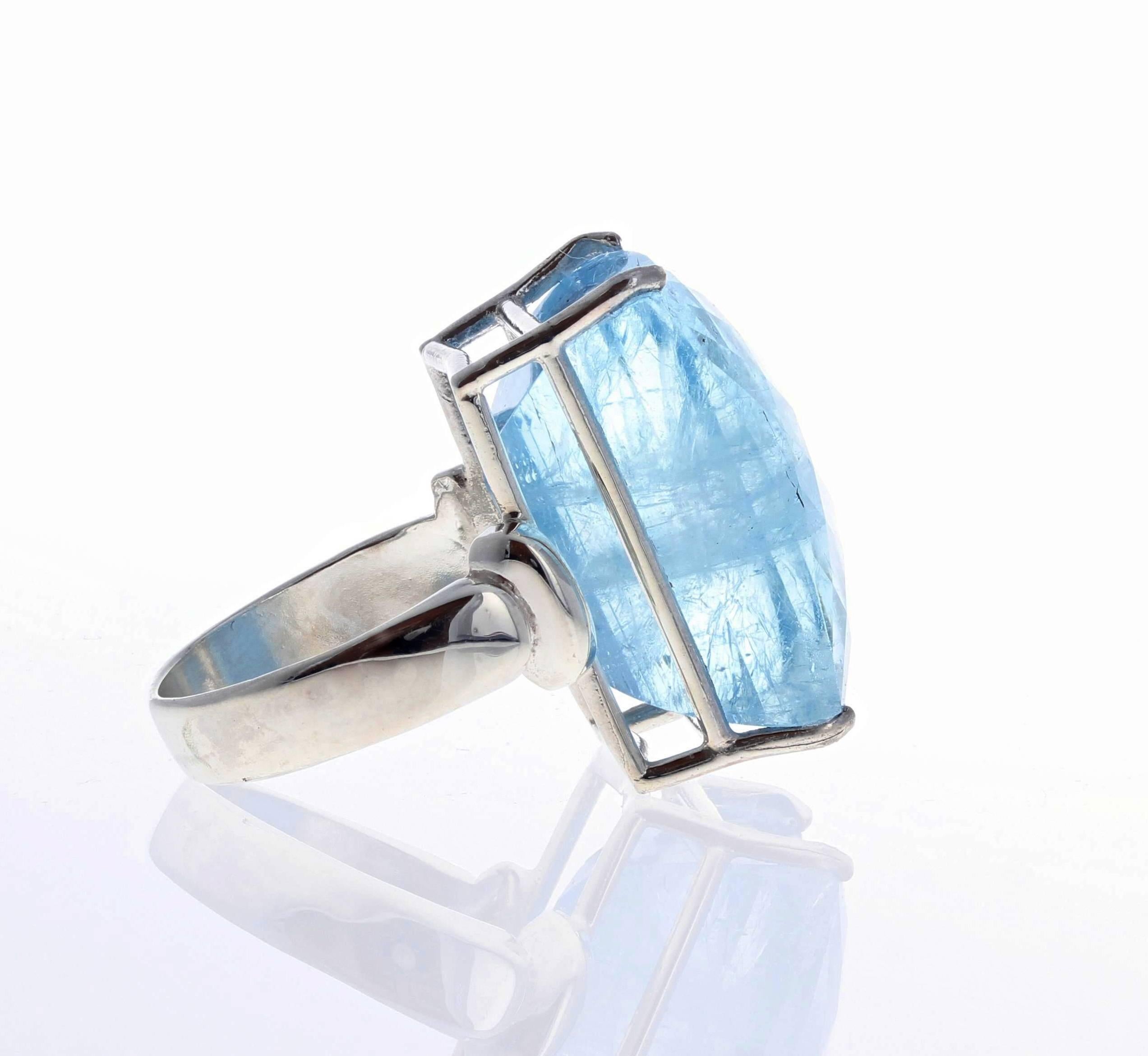43.4 Carat Aquamarine in Sterling Silver Ring In Excellent Condition In Raleigh, NC