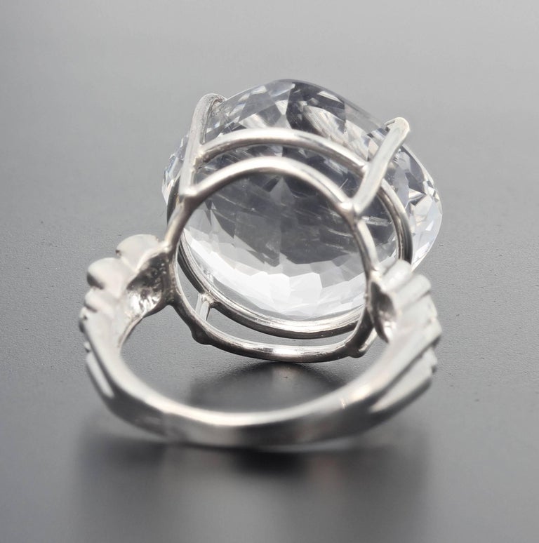 Unique 22 Carat White Quartz Sterling Silver Ring For Sale at 1stdibs