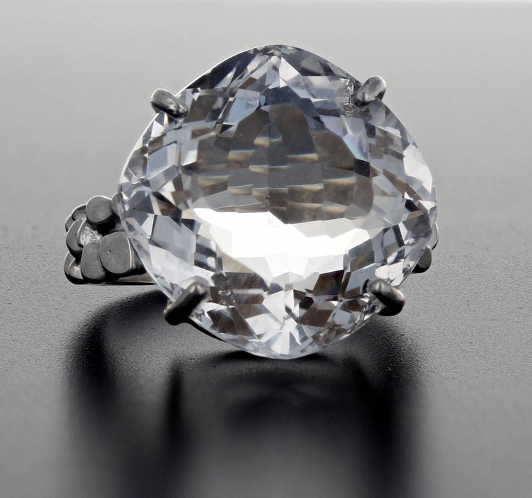 Unique 22 Carat White Quartz Sterling Silver Ring For Sale at 1stdibs