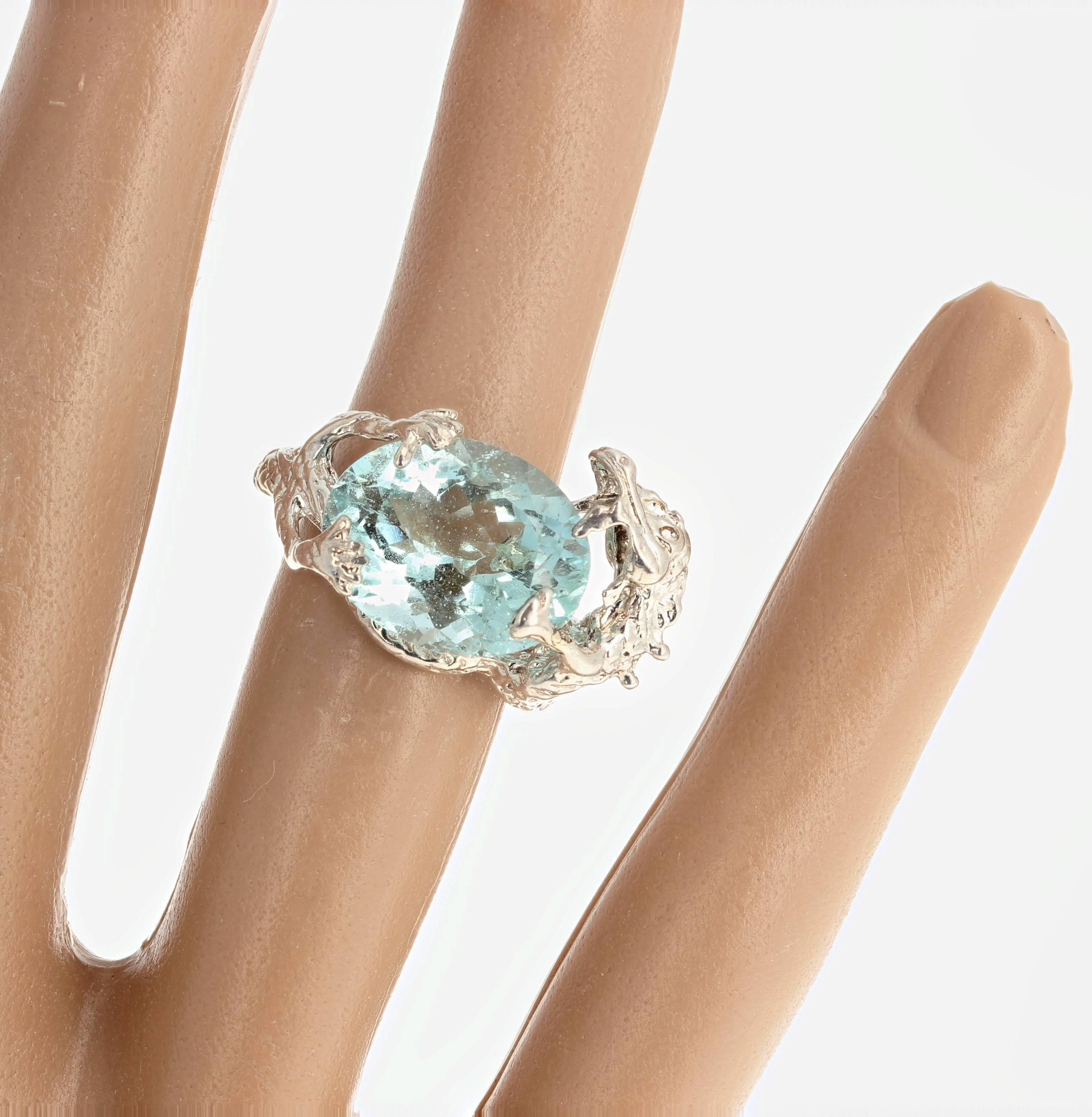 7.8 Carat Aquamarine Sterling Silver Ring In Excellent Condition In Raleigh, NC