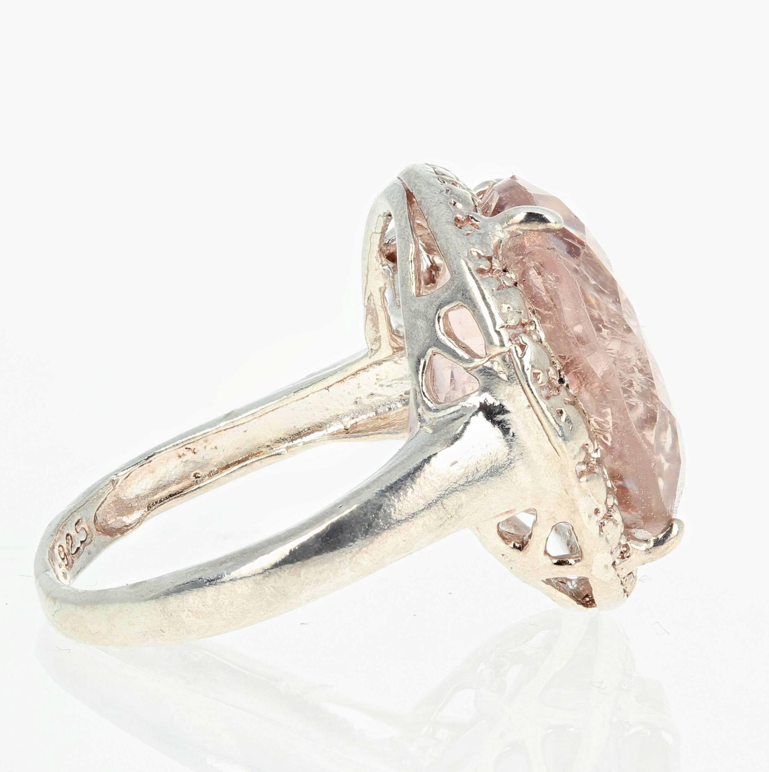 Gemjunky Natural Glowing Bright 10.6 Carat Morganite Sterling Silver Ring In New Condition In Raleigh, NC