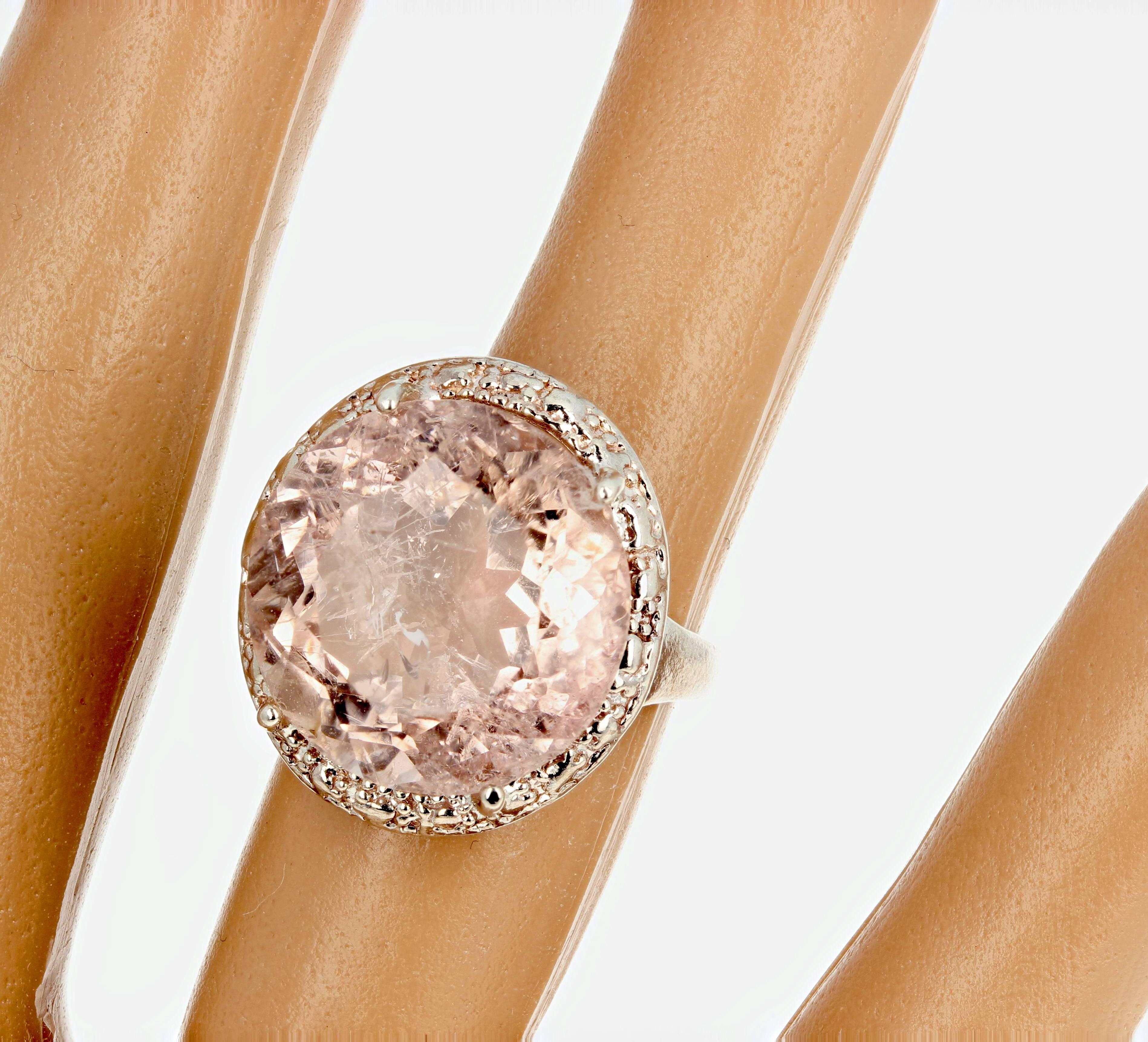 Women's or Men's Gemjunky Natural Glowing Bright 10.6 Carat Morganite Sterling Silver Ring