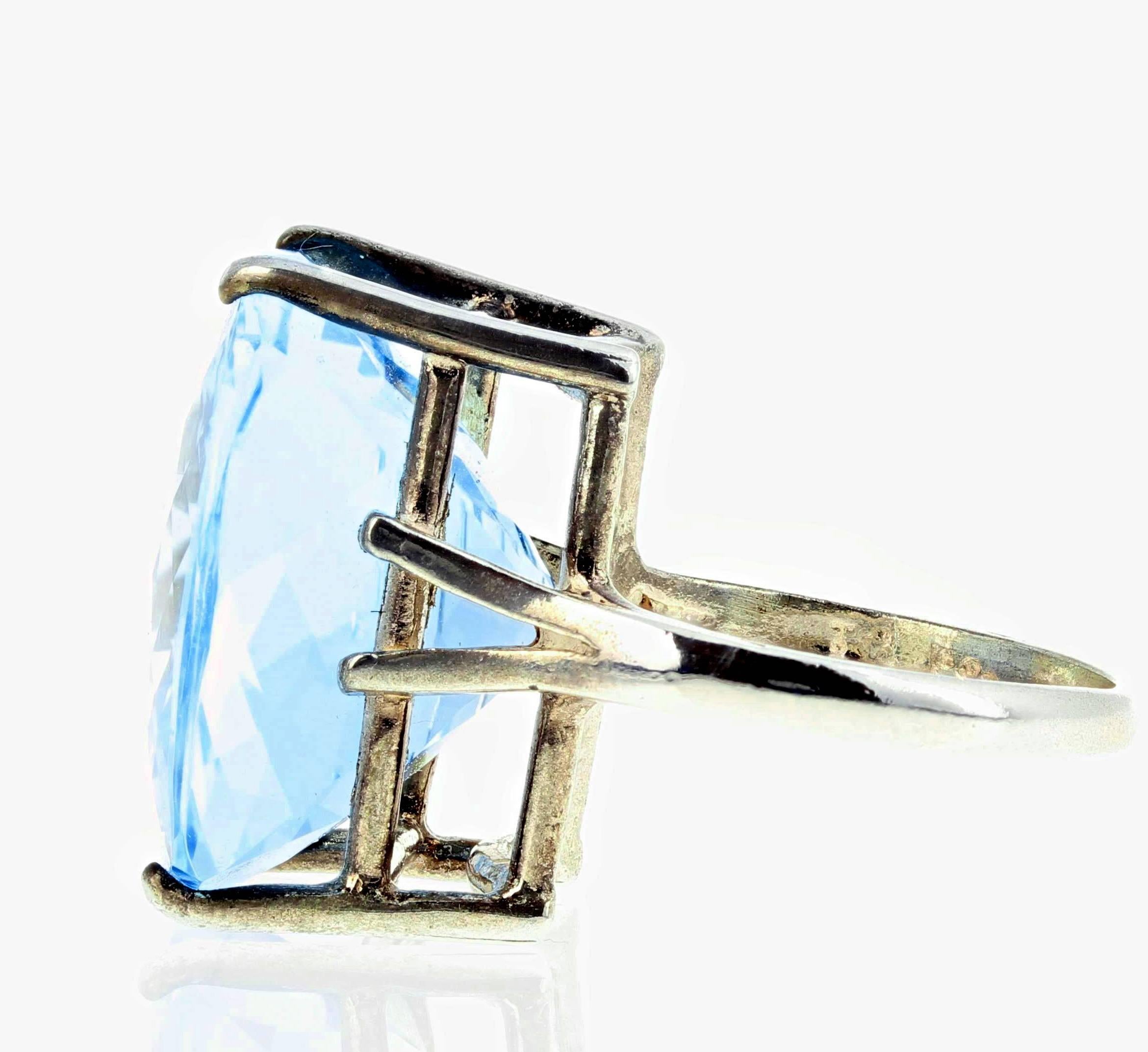 Women's 37 Carat Blue Topaz Sterling Silver Ring and Stud Earrings
