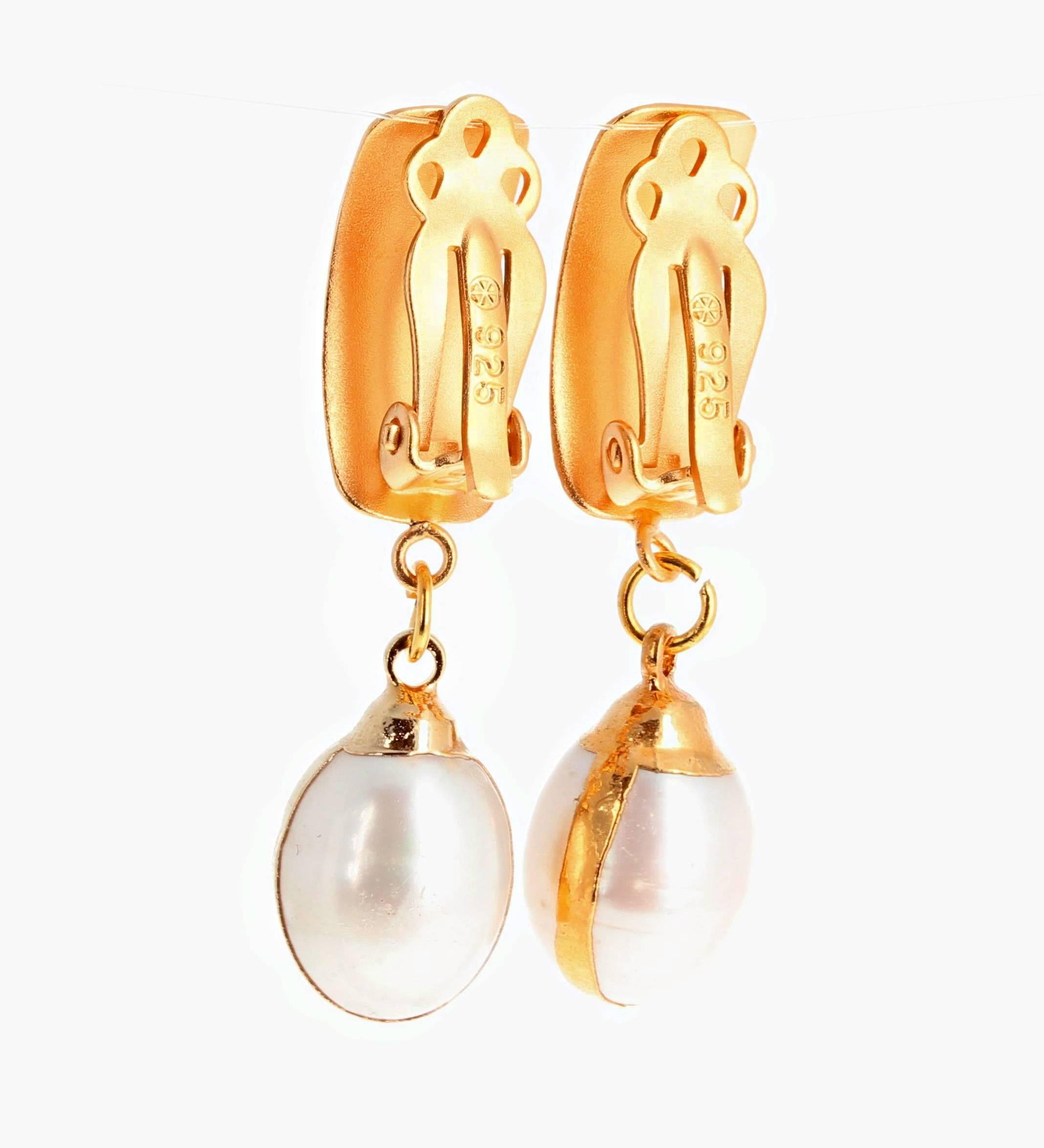 Women's Unique Handmade Clip-on Gold Plated (Vermeil) Pearl Earrings