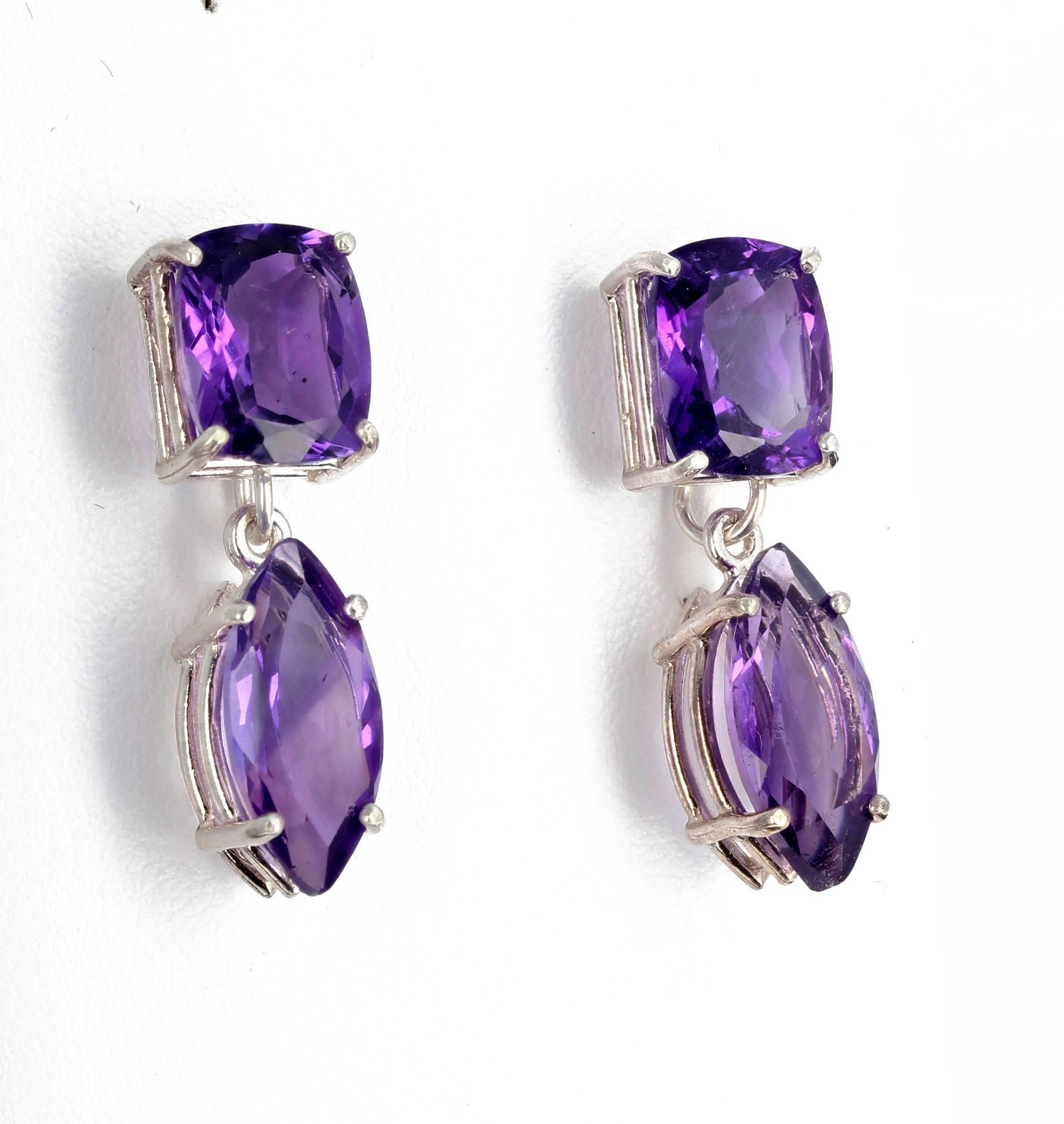 Mixed Cut Gemjunky Brilliant Sparkling 15 Carats Amethyst Sterling Silver Dangle Earrings