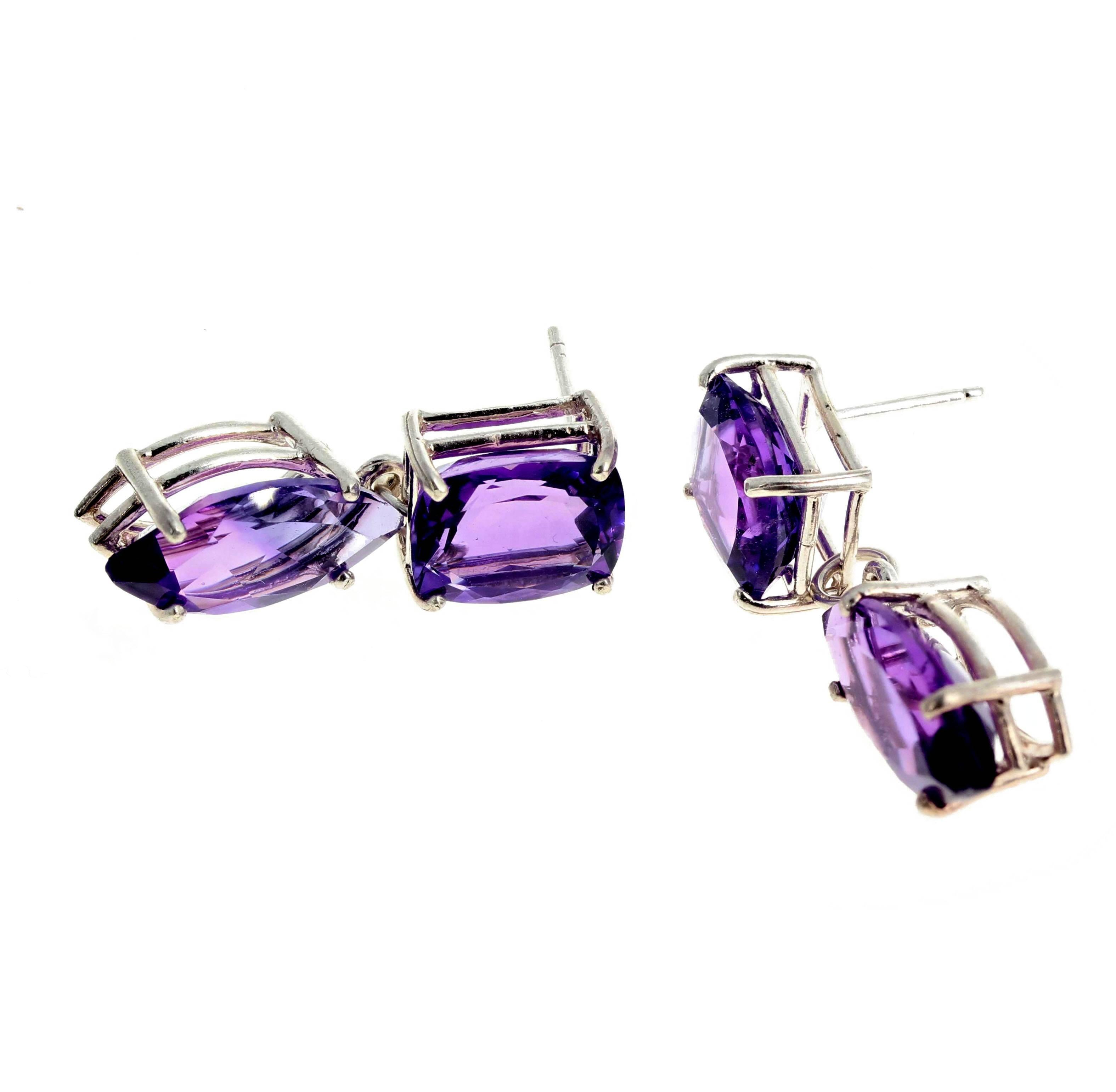 Gemjunky Brilliant Sparkling 15 Carats Amethyst Sterling Silver Dangle Earrings In New Condition In Raleigh, NC