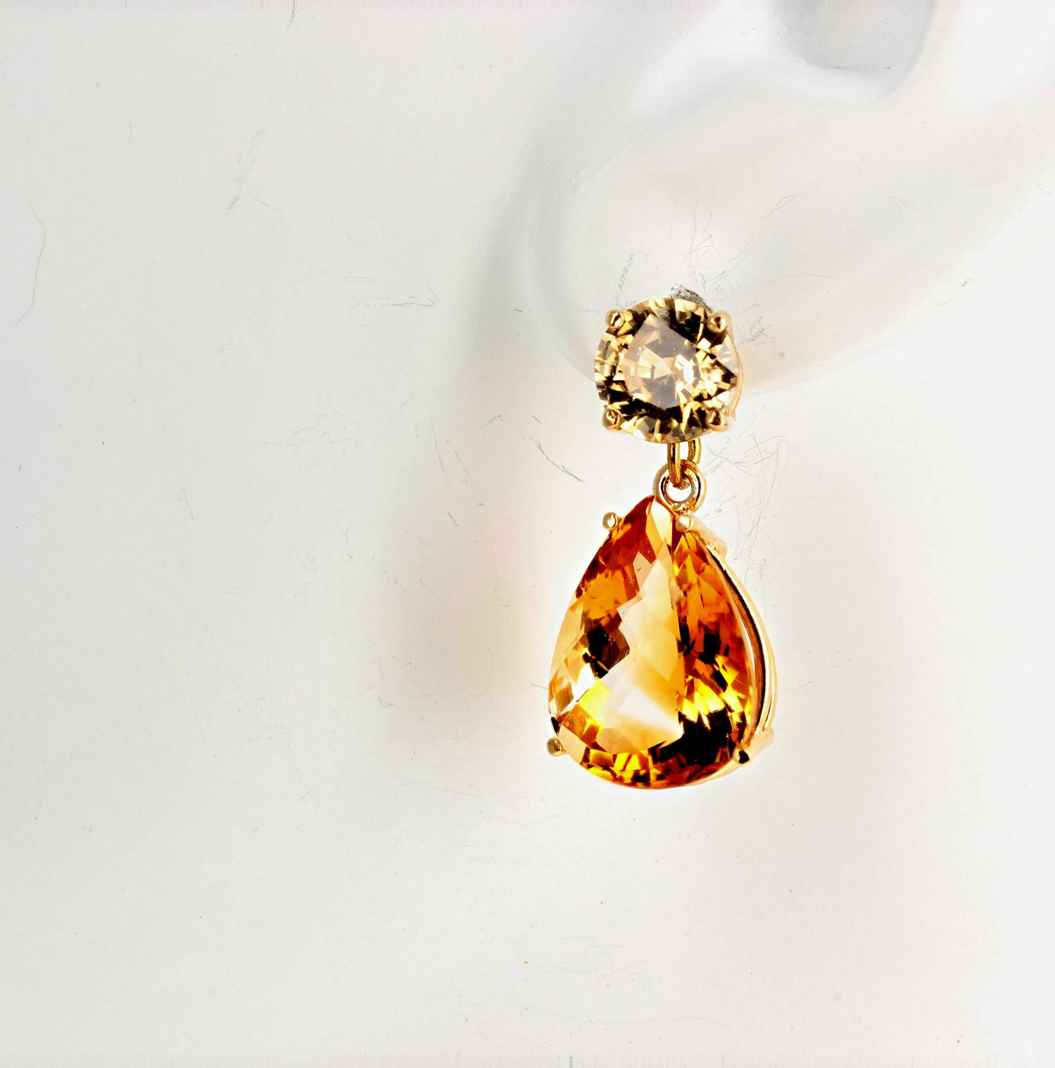 Mixed Cut AJD 5.2Ct Natural RARE Zircons Dangle Brilliant 15.35Ct Citrines Gold Earrings For Sale