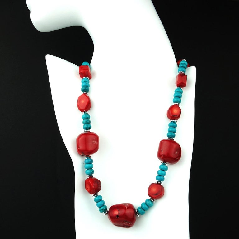 Red Coral and Turquoise Necklace For Sale at 1stdibs