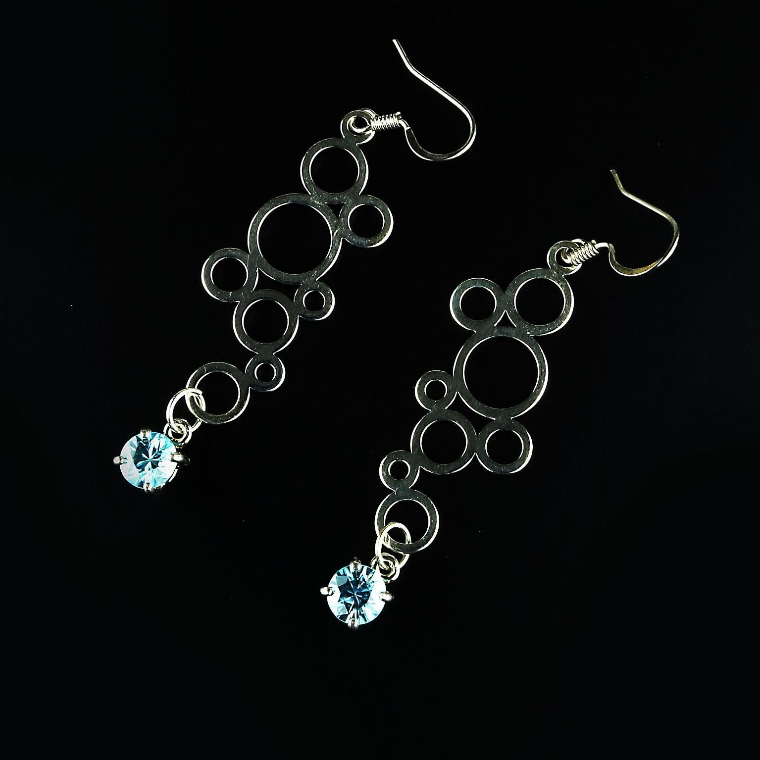 Contemporary AJD Elegant Sterling Silver Circles and Blue Sri Lankan Spinel Earrings 