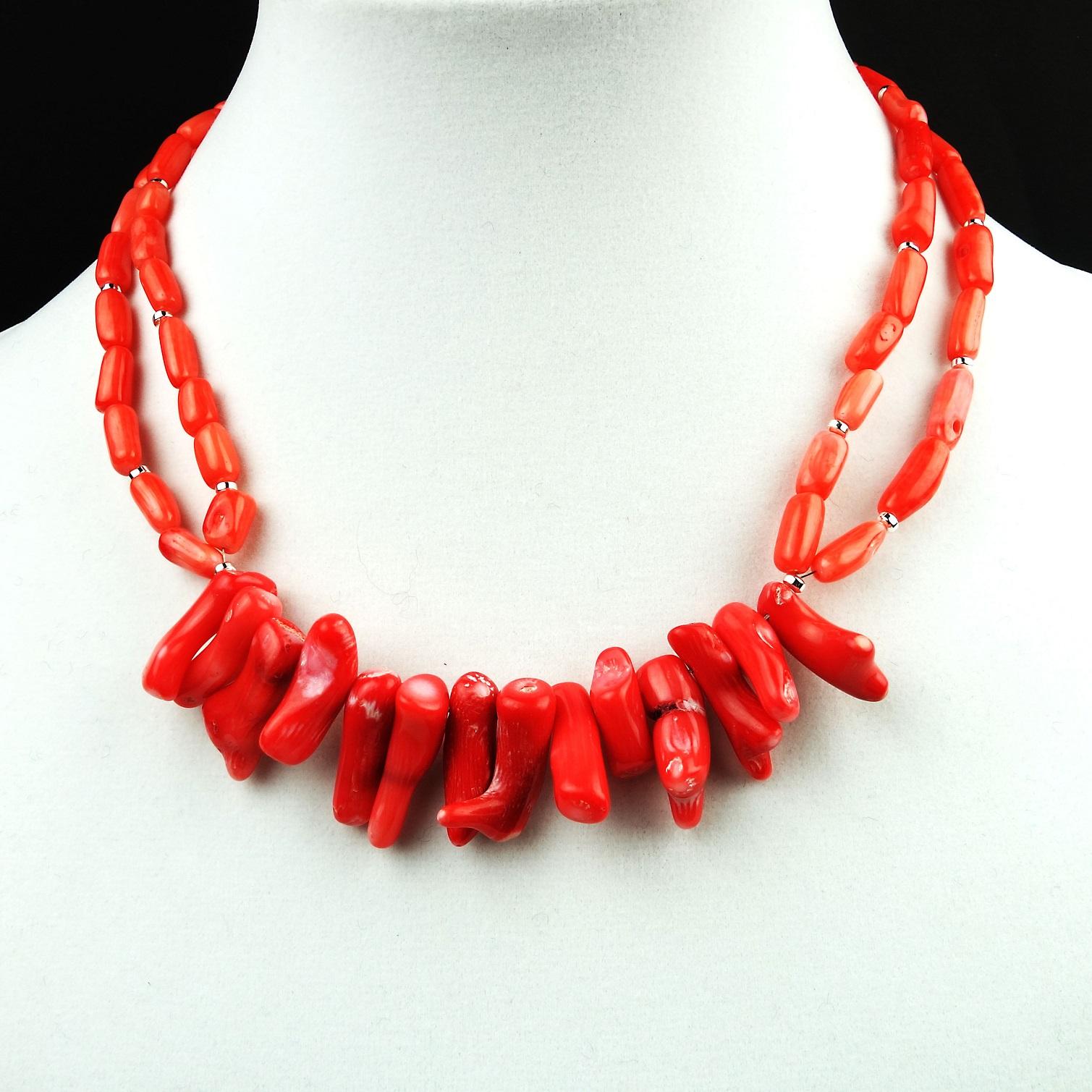 Artisan AJD Orange Branch Coral with Fringe Front Necklace