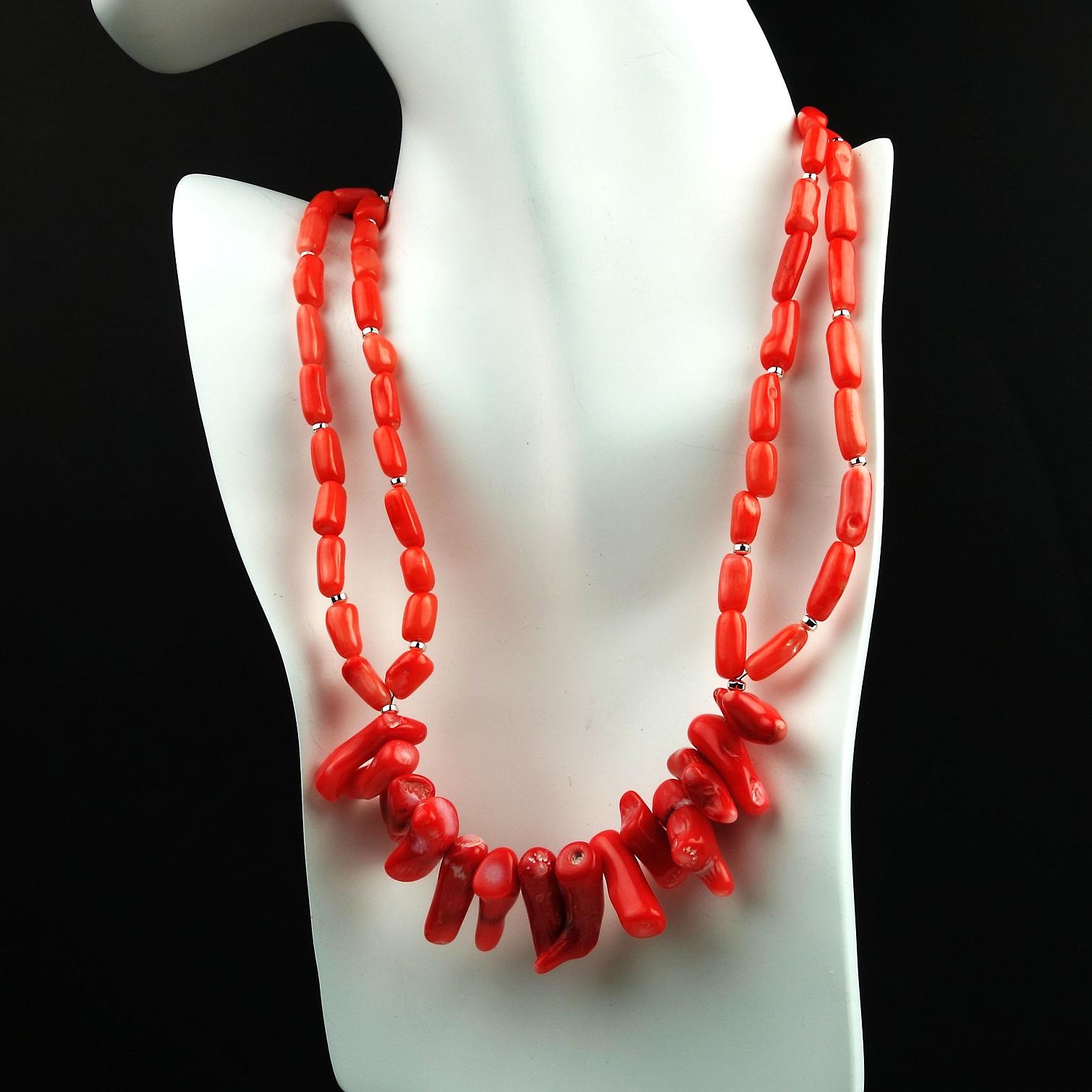 Bead AJD Orange Branch Coral with Fringe Front Necklace