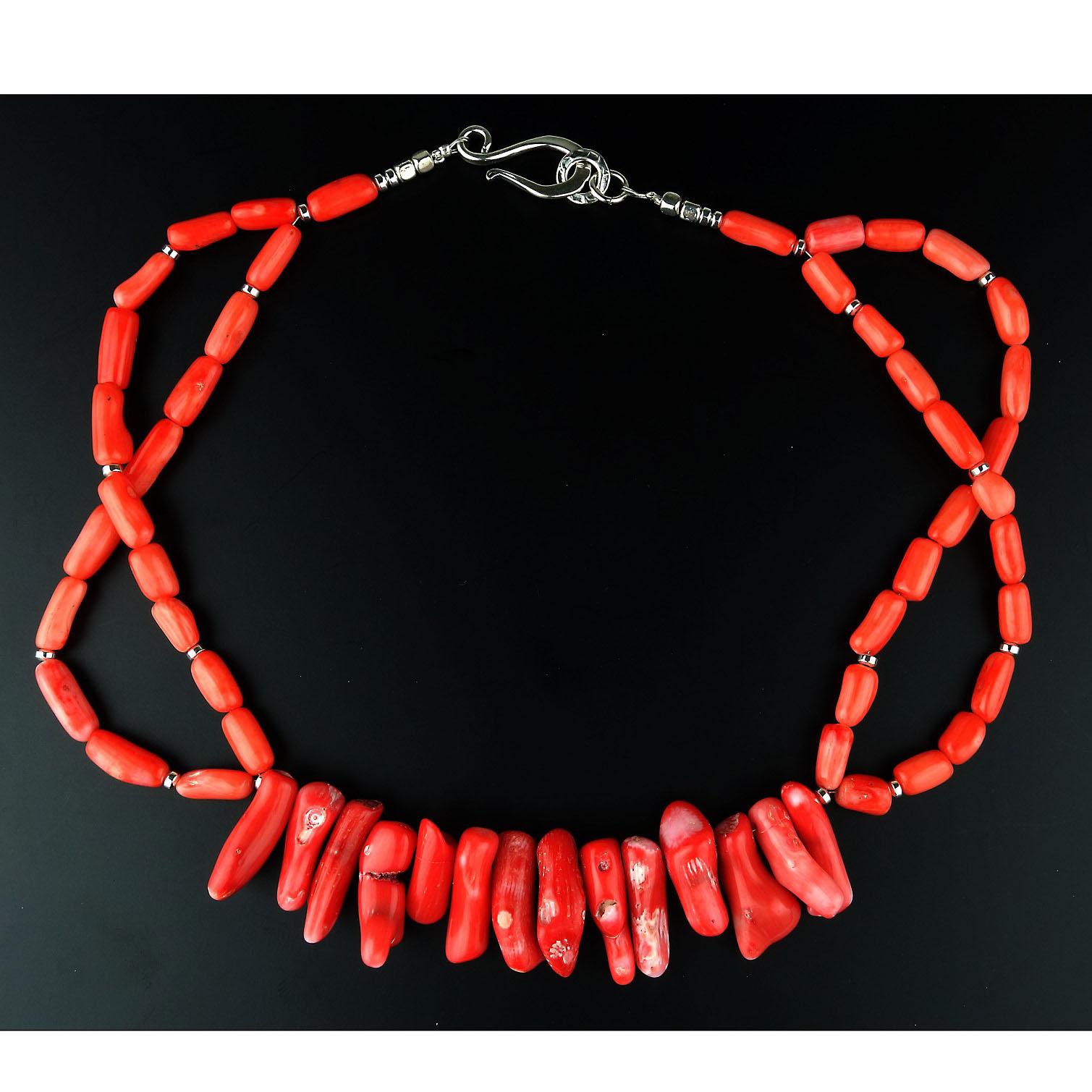 AJD Orange Branch Coral with Fringe Front Necklace In New Condition In Raleigh, NC