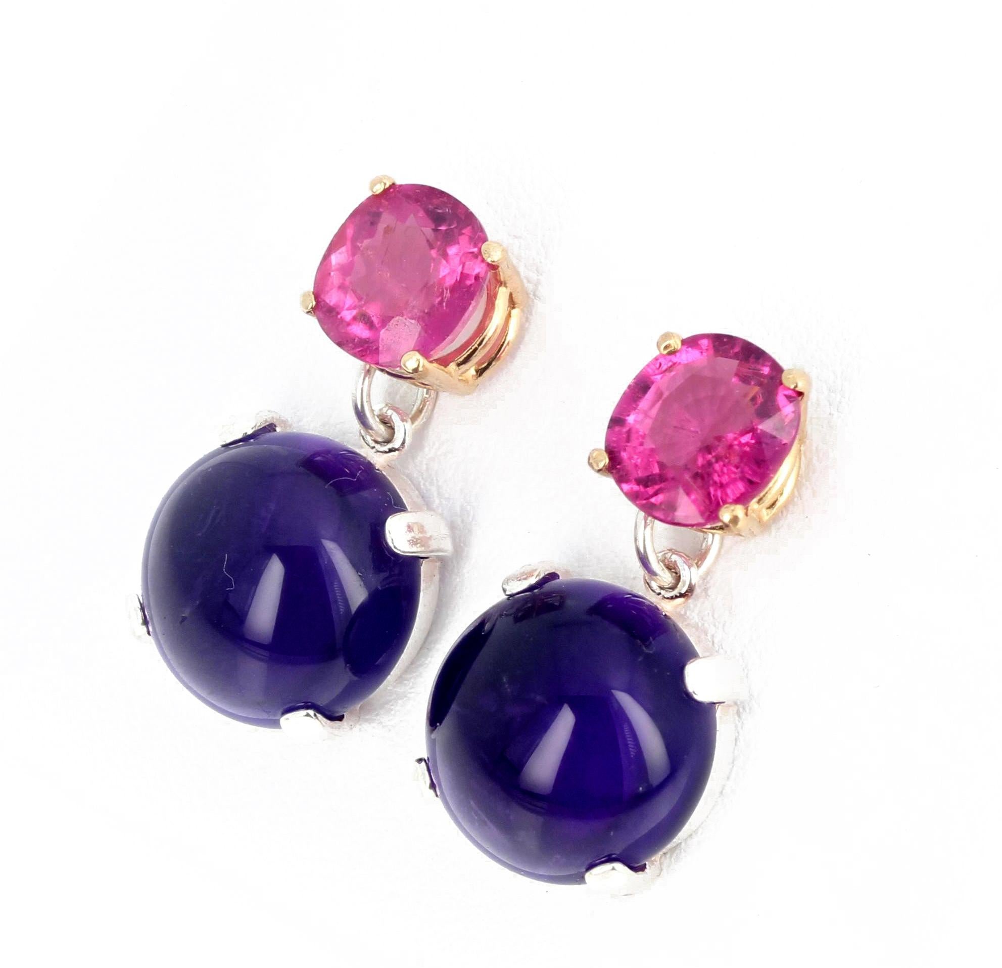 Mixed Cut AJD Stunning 3.9 Cts Pink Tourmaline & 42.63 Cts Amethyst Stud Earrings