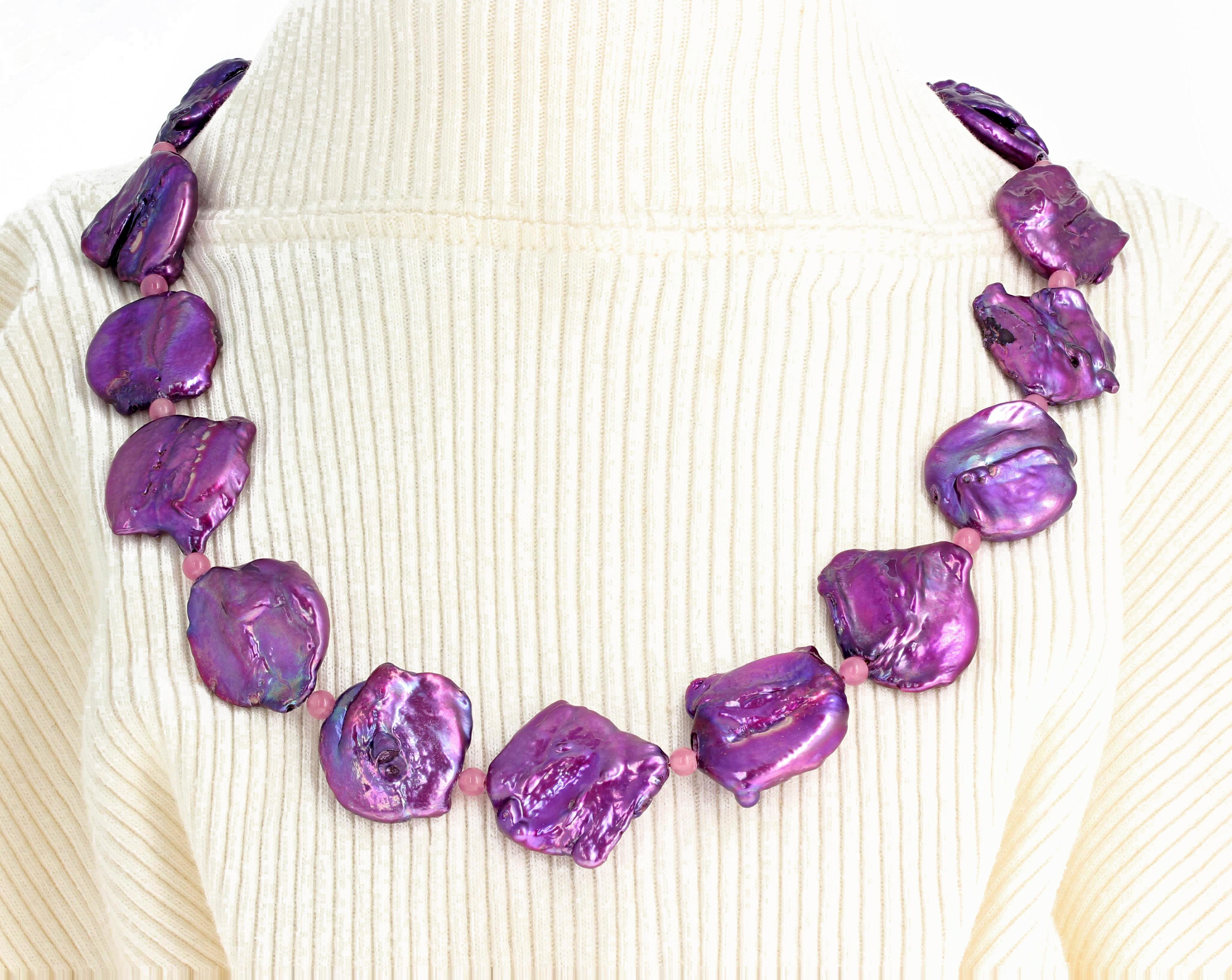 Taille mixte AJD Collier de 19 pouces de couleur améthyste rose-violet, perles de monnaie et rose de France en vente