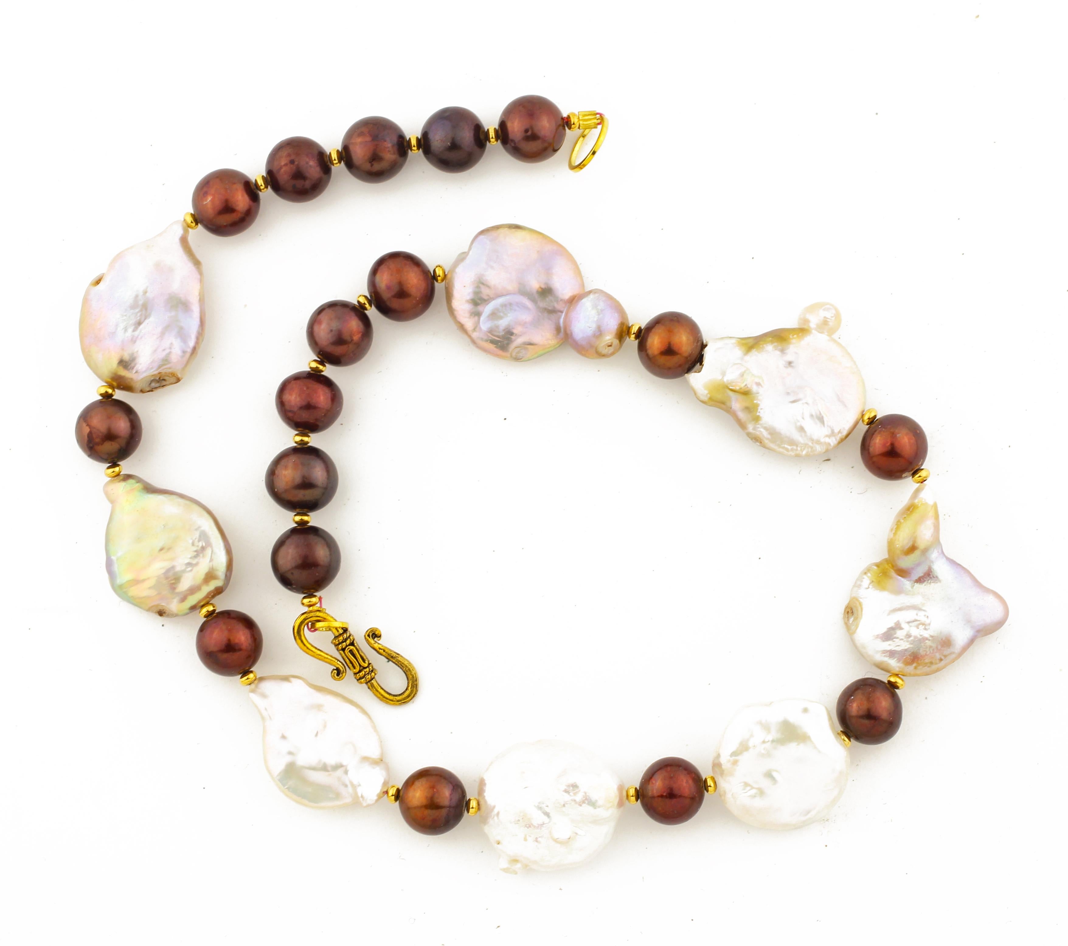 Taille mixte AJD Dramatic Real Coin Pearls &Coppery Color Cultured Pearls 18