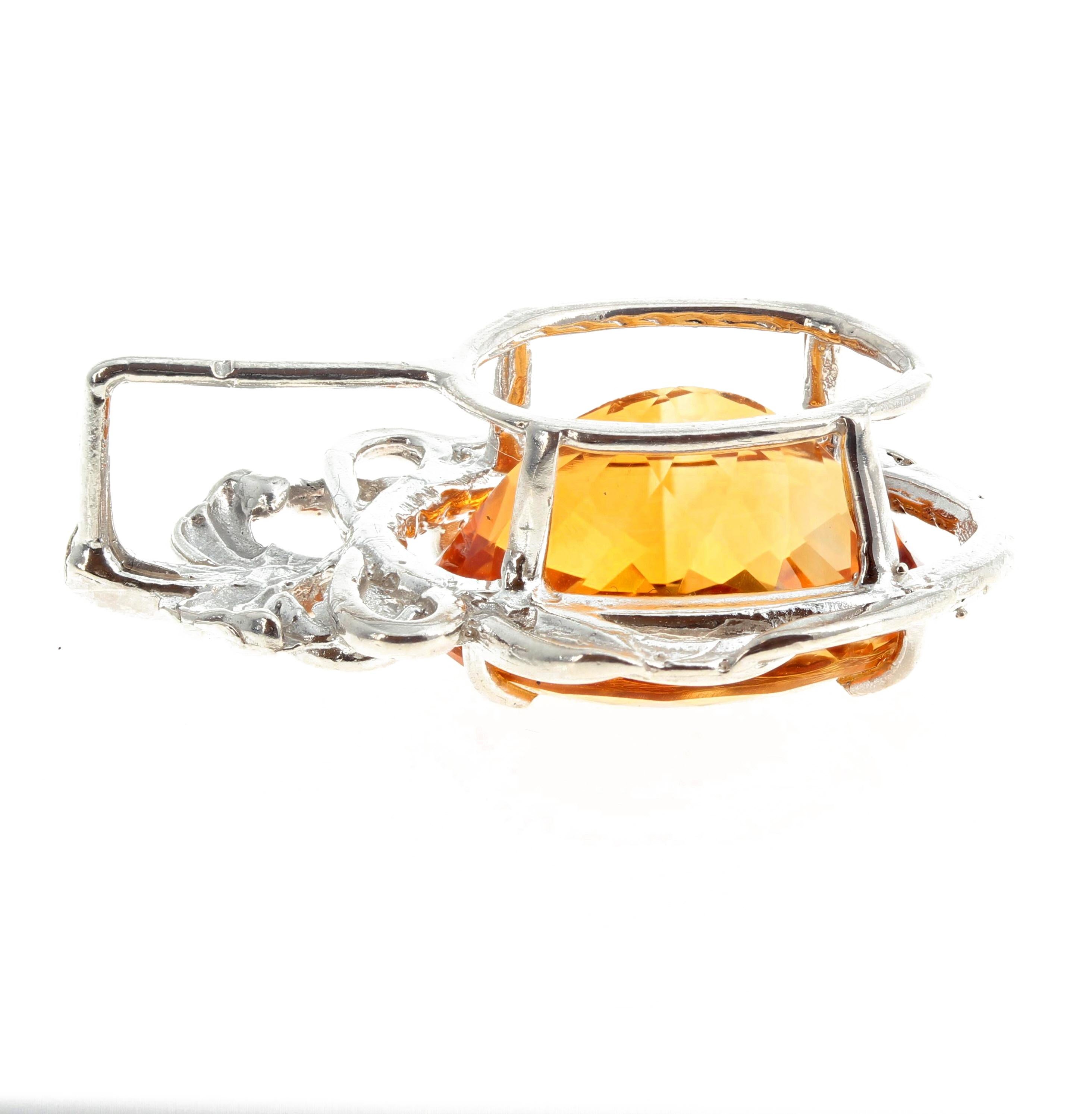 AJD Brilliant Fiery 21 Cts Natural Huge Citrine Sterling Silver Pendant In New Condition In Raleigh, NC