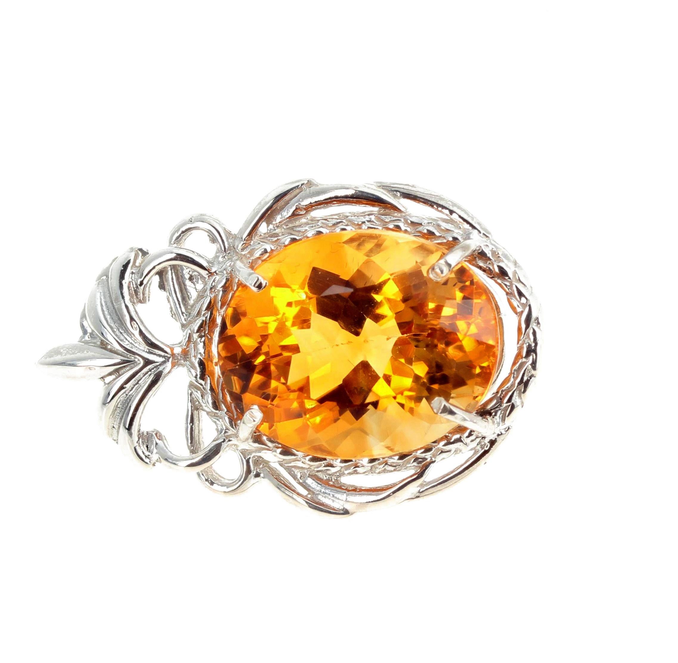 Women's or Men's AJD Brilliant Fiery 21 Cts Natural Huge Citrine Sterling Silver Pendant