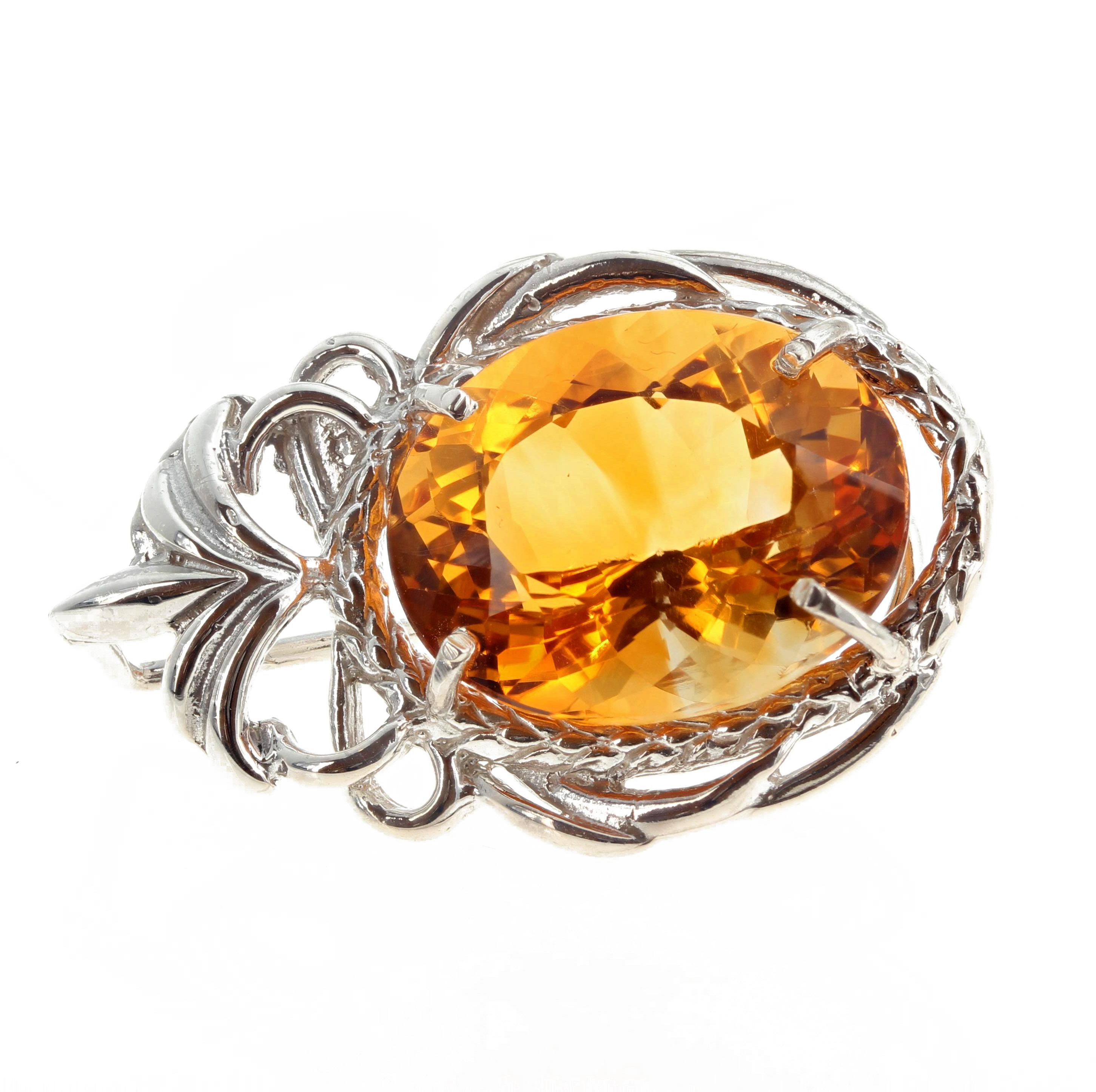 Oval Cut AJD Brilliant Fiery 21 Cts Natural Huge Citrine Sterling Silver Pendant