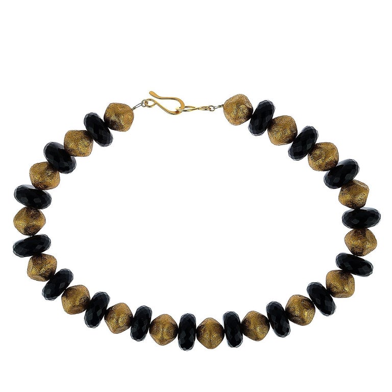 Elegant Black Onyx and Antique Gold Bead Necklace For Sale at 1stdibs