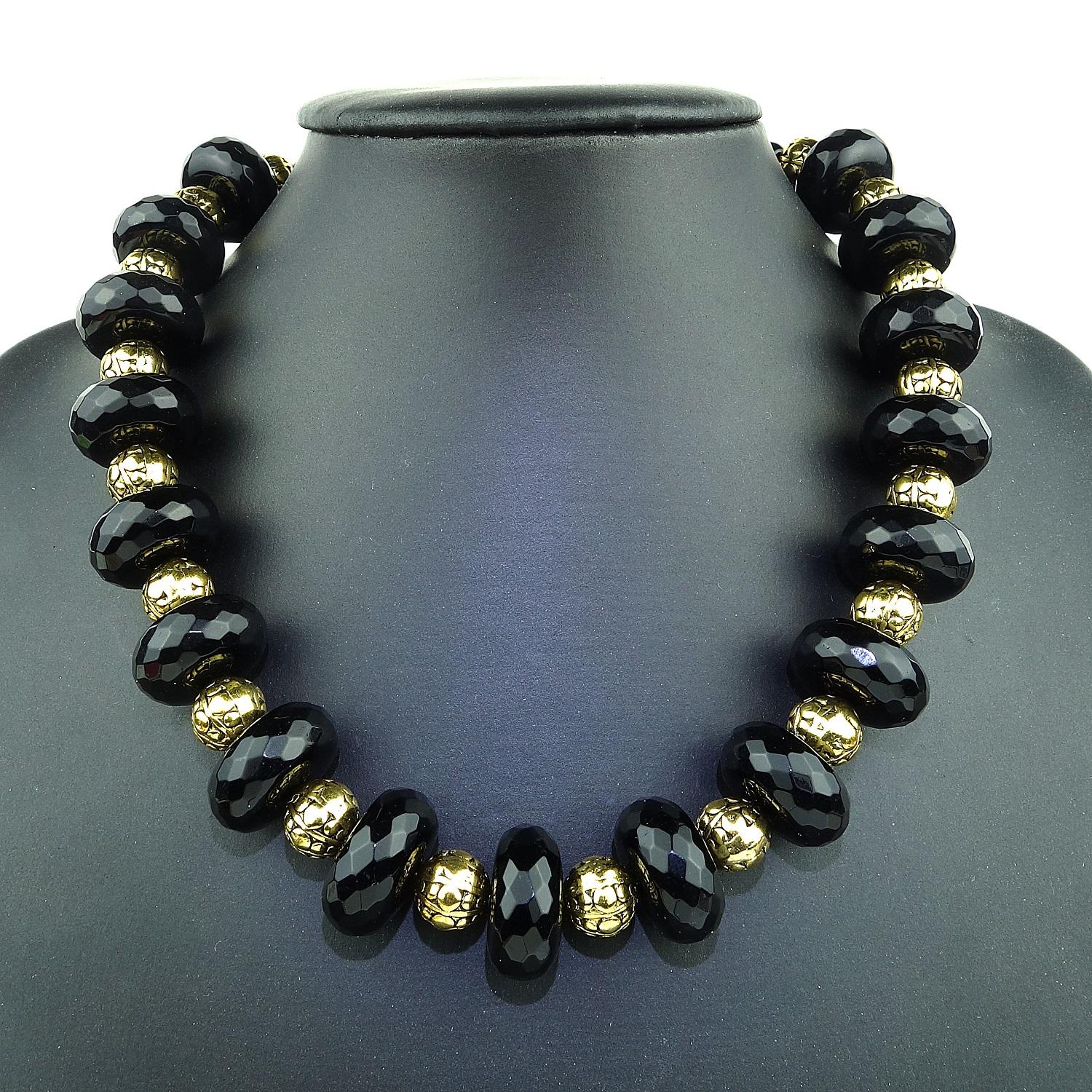 Contemporary AJD Statement Black Onyx and Brass Necklace