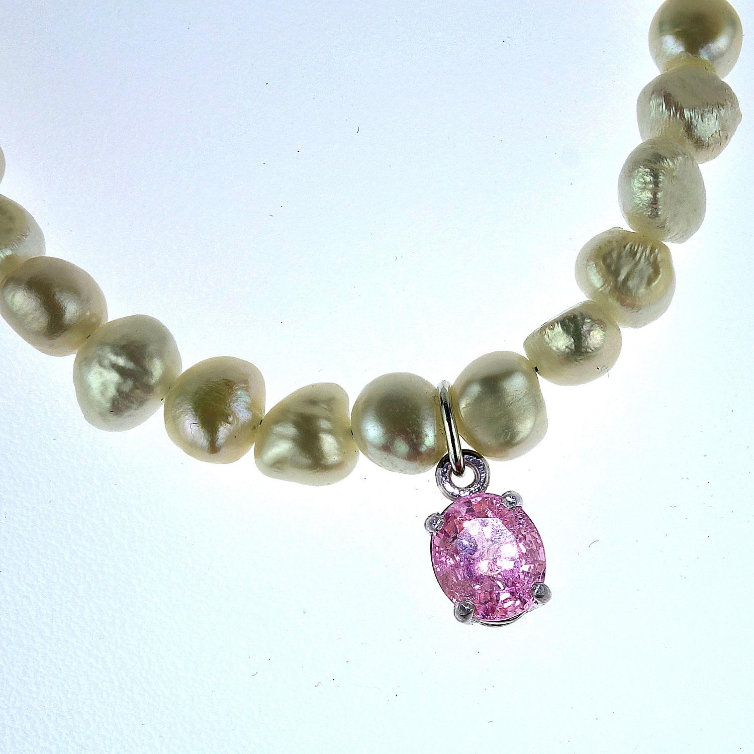 Artisan AJD White Pearl Choker Necklace with Pink Spinel